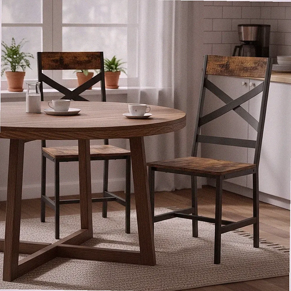 Schicke Esszimmerstühle 2er Set - geschwungenes ergonomisches Design in rustikalem Braun & Schwarz