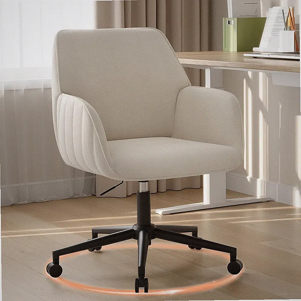 Schreibtischstuhl Beige Drehstuhl Samt Ergonomisch Höhenverstellbar bis 136kg