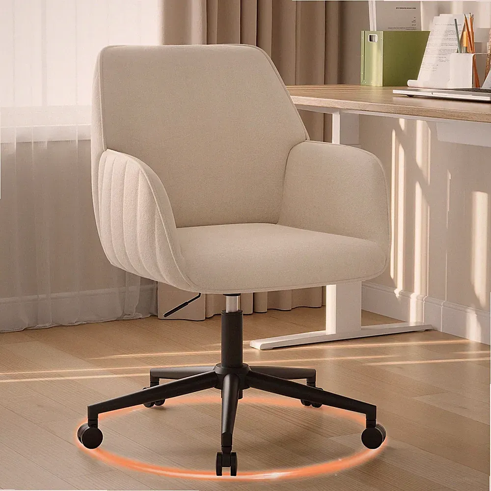 Schreibtischstuhl Bürostuhl Samt Beige Ergonomisch Drehstuhl Armlehnen 136kg