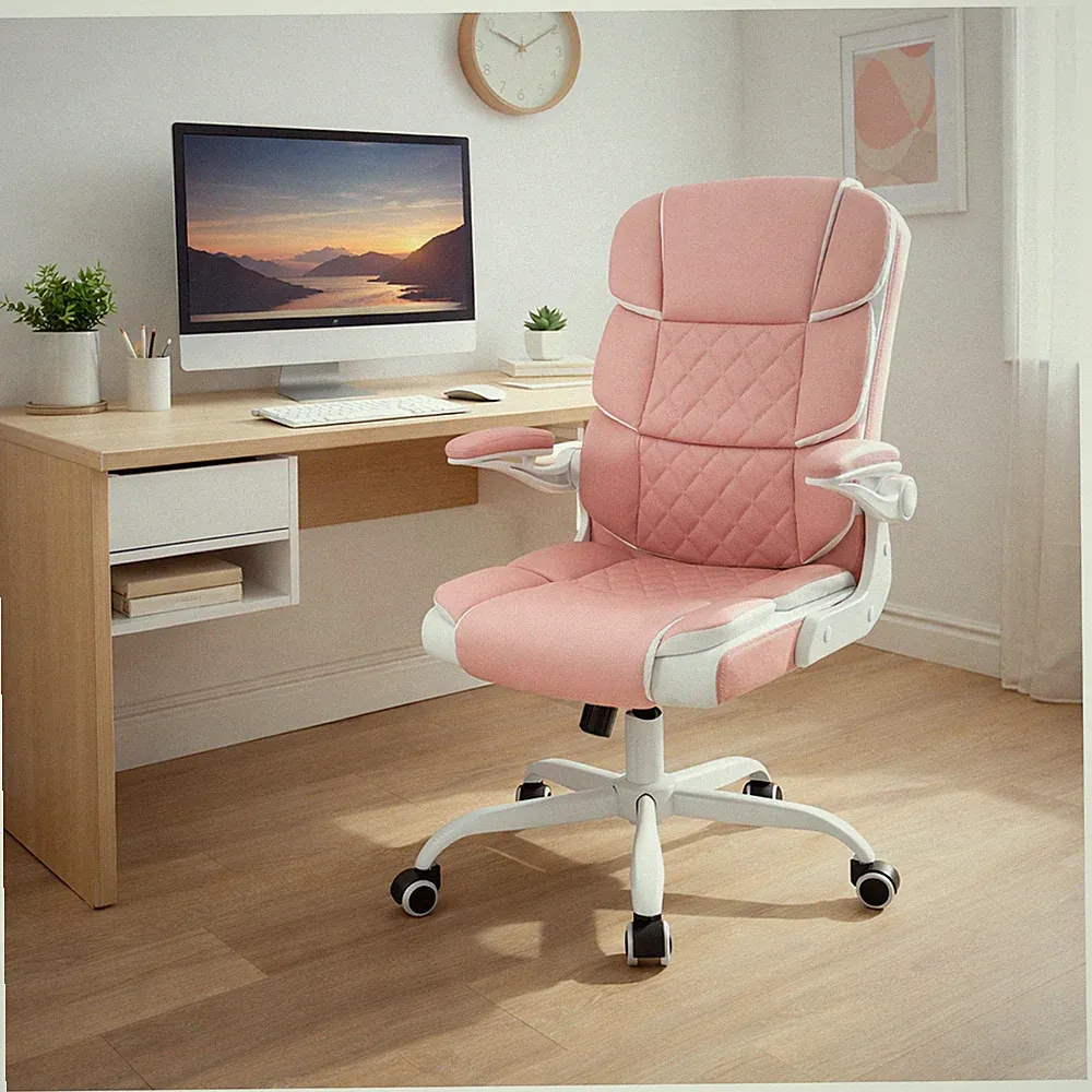 Schreibtischstuhl drehbar mit Wippfunktion Kunstleder Rosa HTI-Living