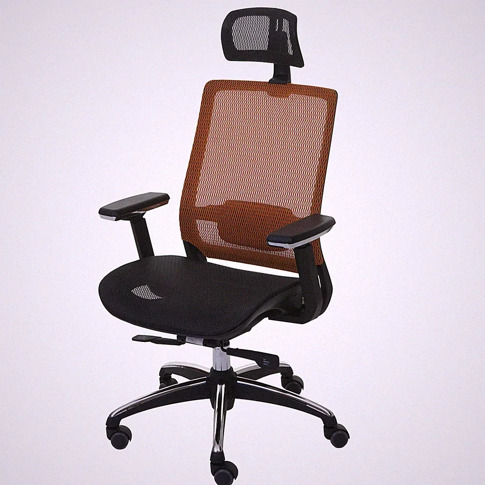 Schreibtischstuhl HWC-A20, Bürostuhl, ergonomisch Kopfstütze schwarz/orange