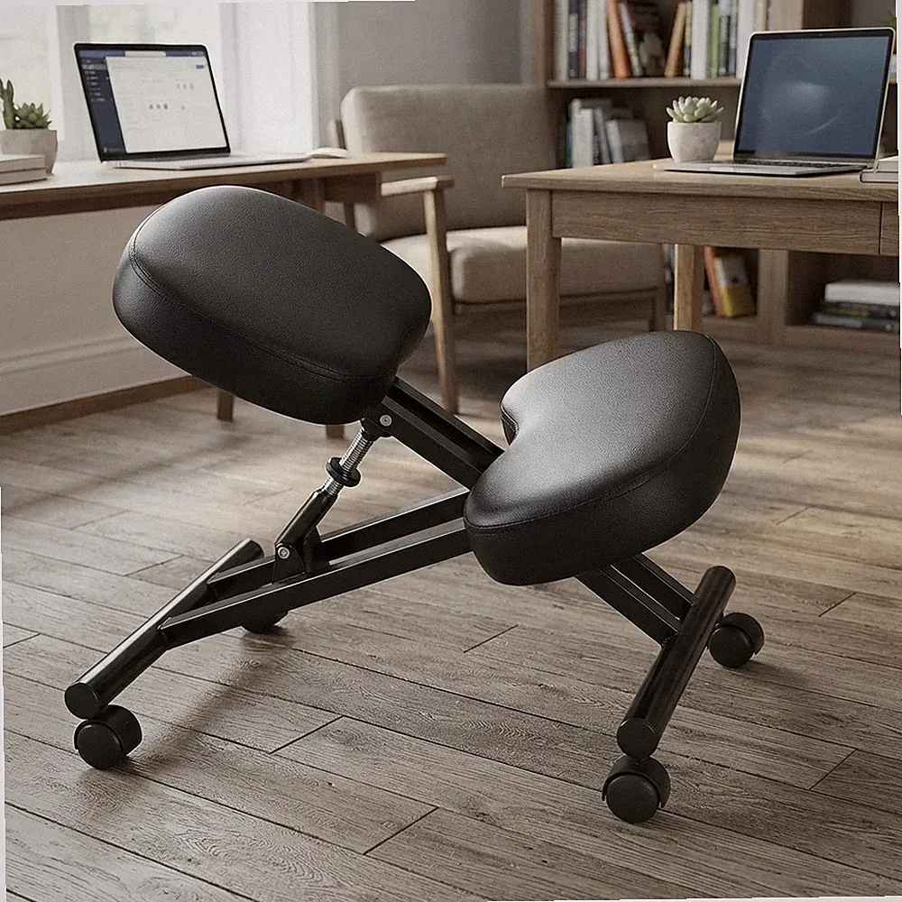 Schwarzer ergonomischer Kniestuhl - verstellbarer Bürohocker für verbesserte Haltung