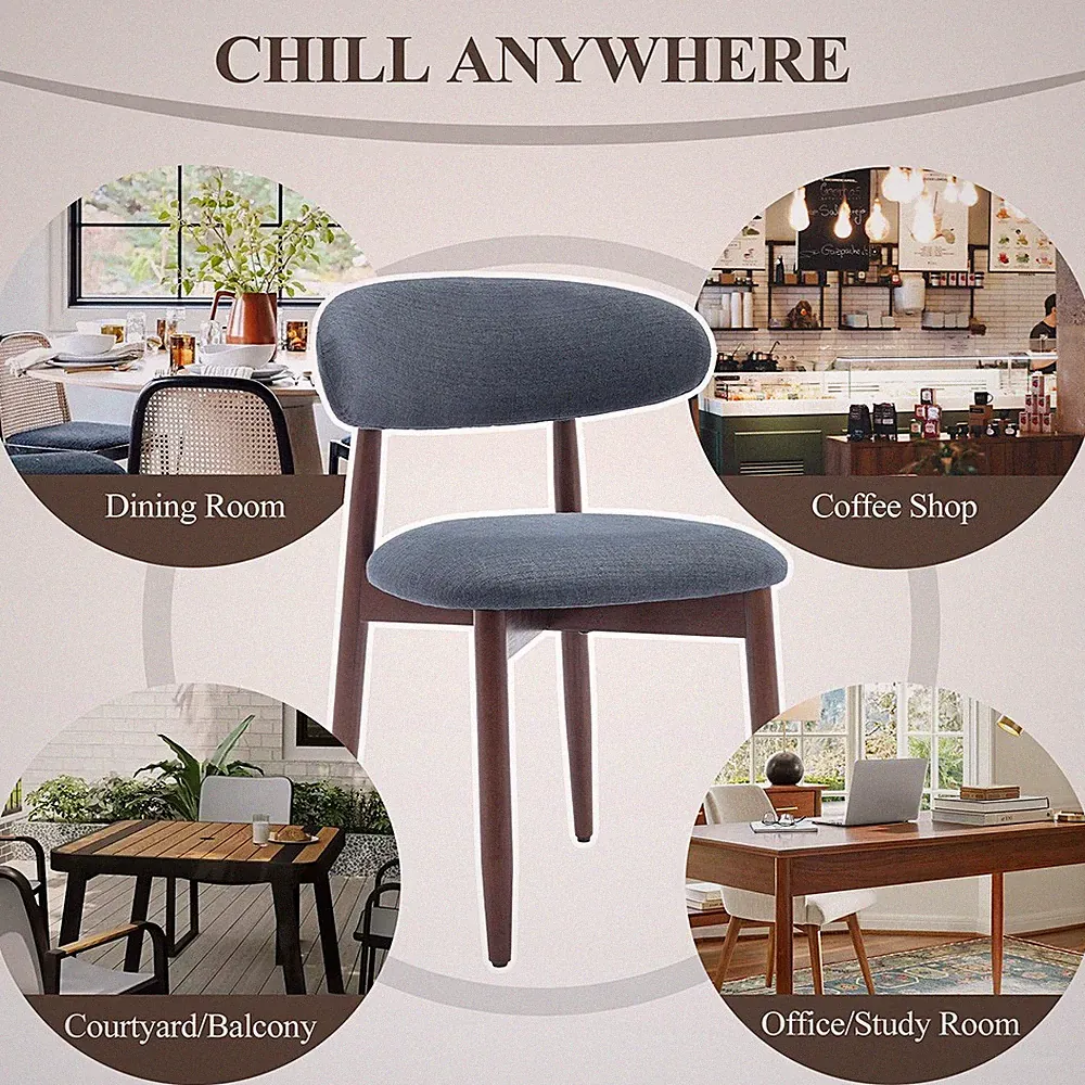 Set of 2 Solid Wood Upholstered Dining Chairs - Ergonomic Curved Back, Fabric