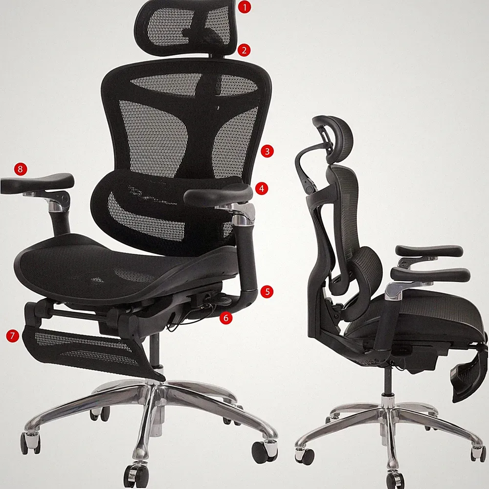 SIHOO Bürostuhl, ergonomisch, Lordosenstütze Fußstütze Armlehnen schwarz