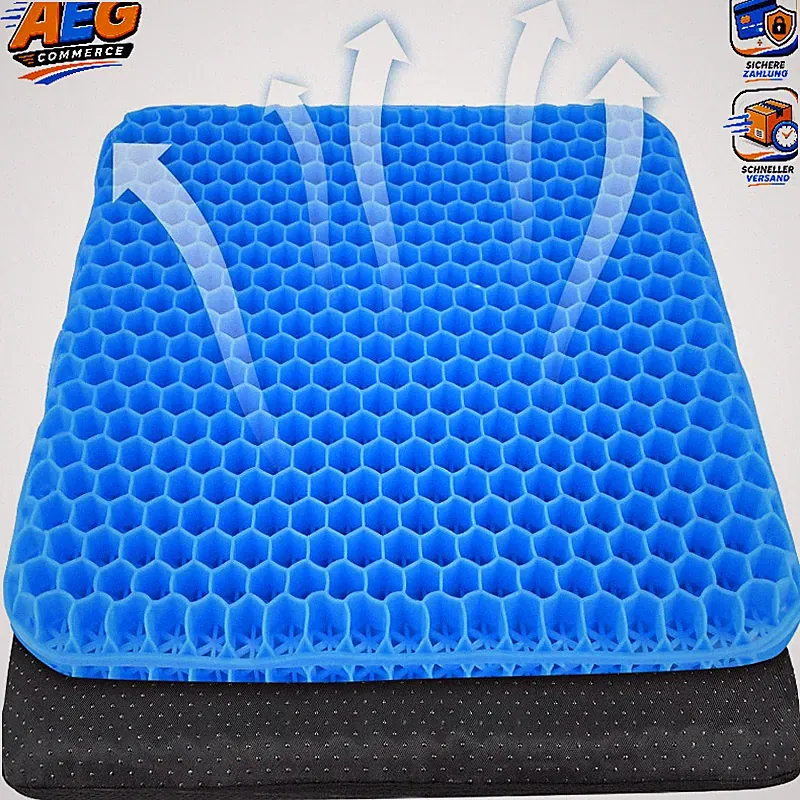 Sitzkissen Gel Ergonomisch Kühlend Wabenmuster 42x35x3,5 cm für Bürostuhl Auto