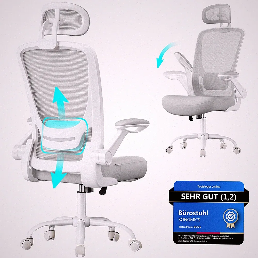 SONGMICS Bürostuhl ergonomisch, Drehstuhl mit Mesh, Lenden OBNDE047G01