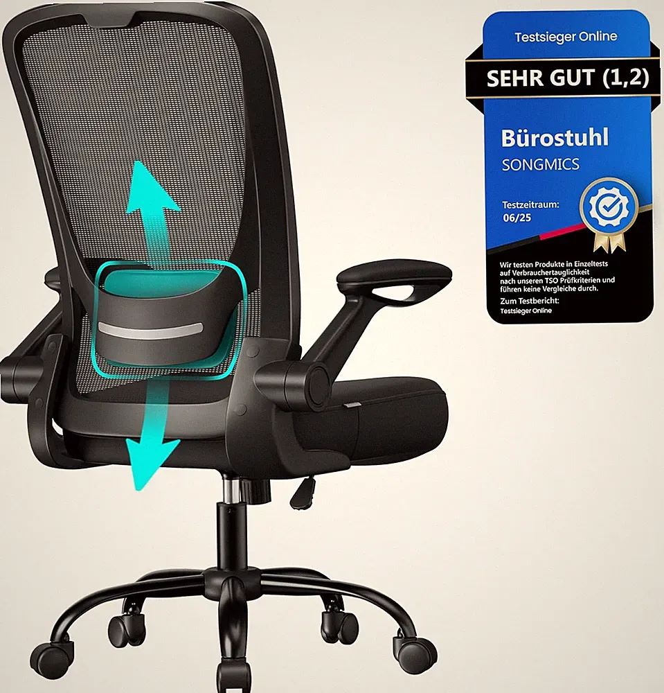 SONGMICS Bürostuhl Ergonomisch, Drehstuhl Mit Mesh, Lenden- Und Kopfstütze, Wipp