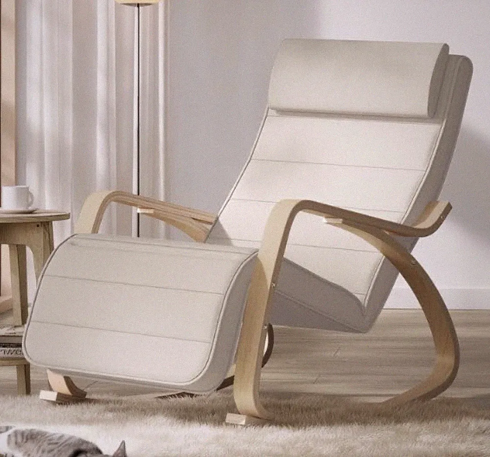 SONGMICS Schaukelstuhl mit Polster, Relax-Sessel aus Holz, ergonomisch