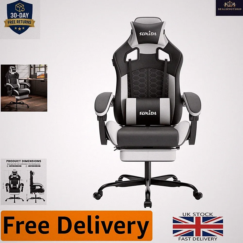 Stilvoller ergonomischer Gaming Stuhl für Erwachsene mit Massage & Höhenverstellung