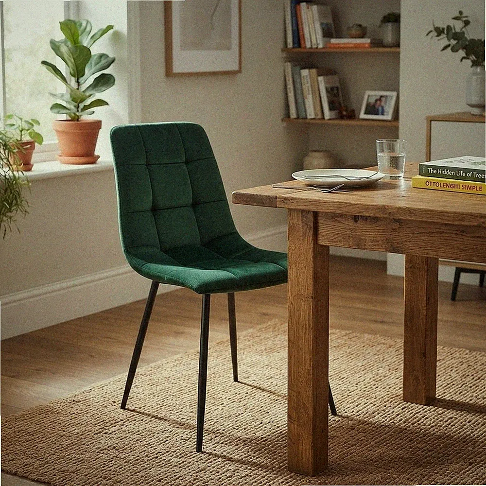 Stilvoller grüner Samtstuhl mit hoher Rückenlehne - vielseitig für Esszimmer, Büro & mehr