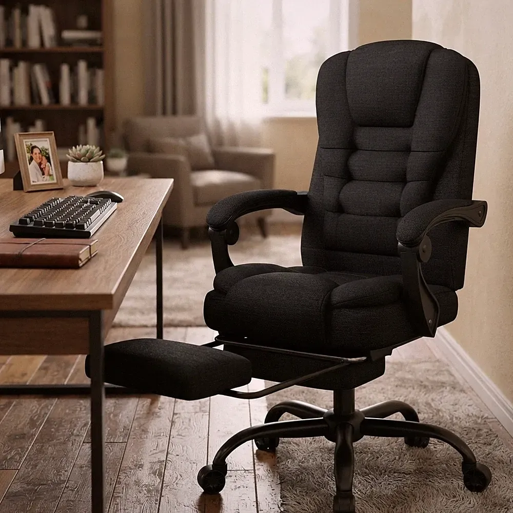 Stilvoller Stoff Chefsessel mit dynamischer Stütze & Fußstütze für Home Office