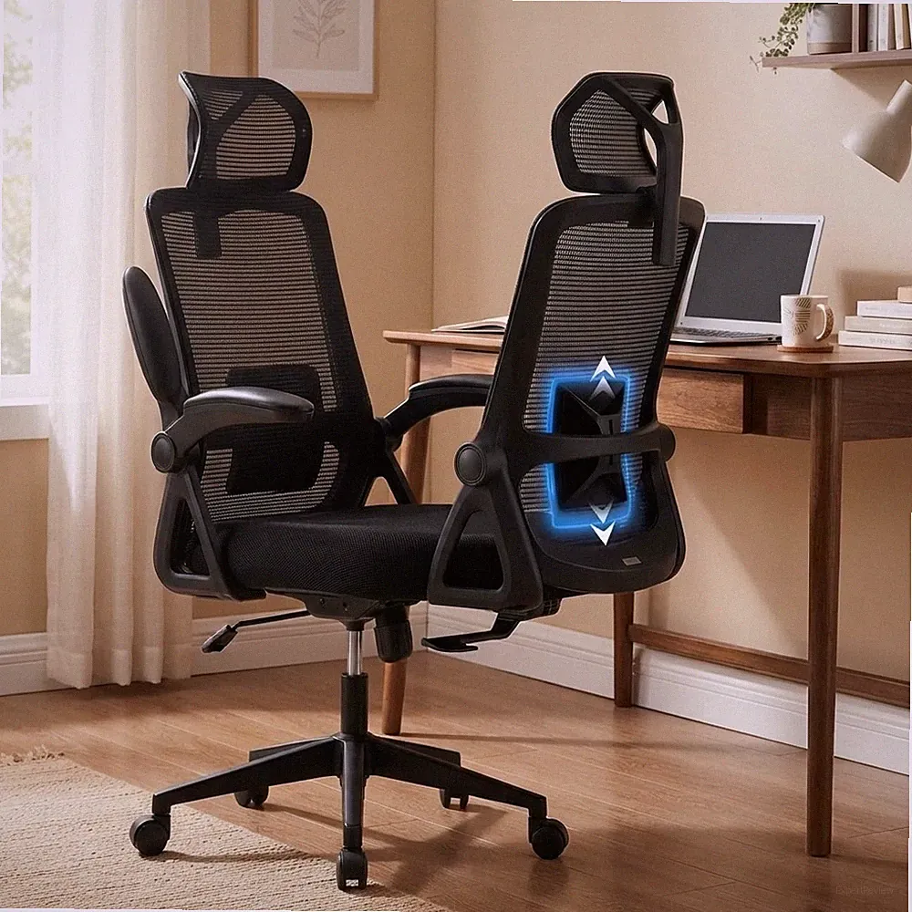 Strapazierfähiger ergonomischer Bürostuhl mit abschließbarer Neigung und hochklappbaren Armen