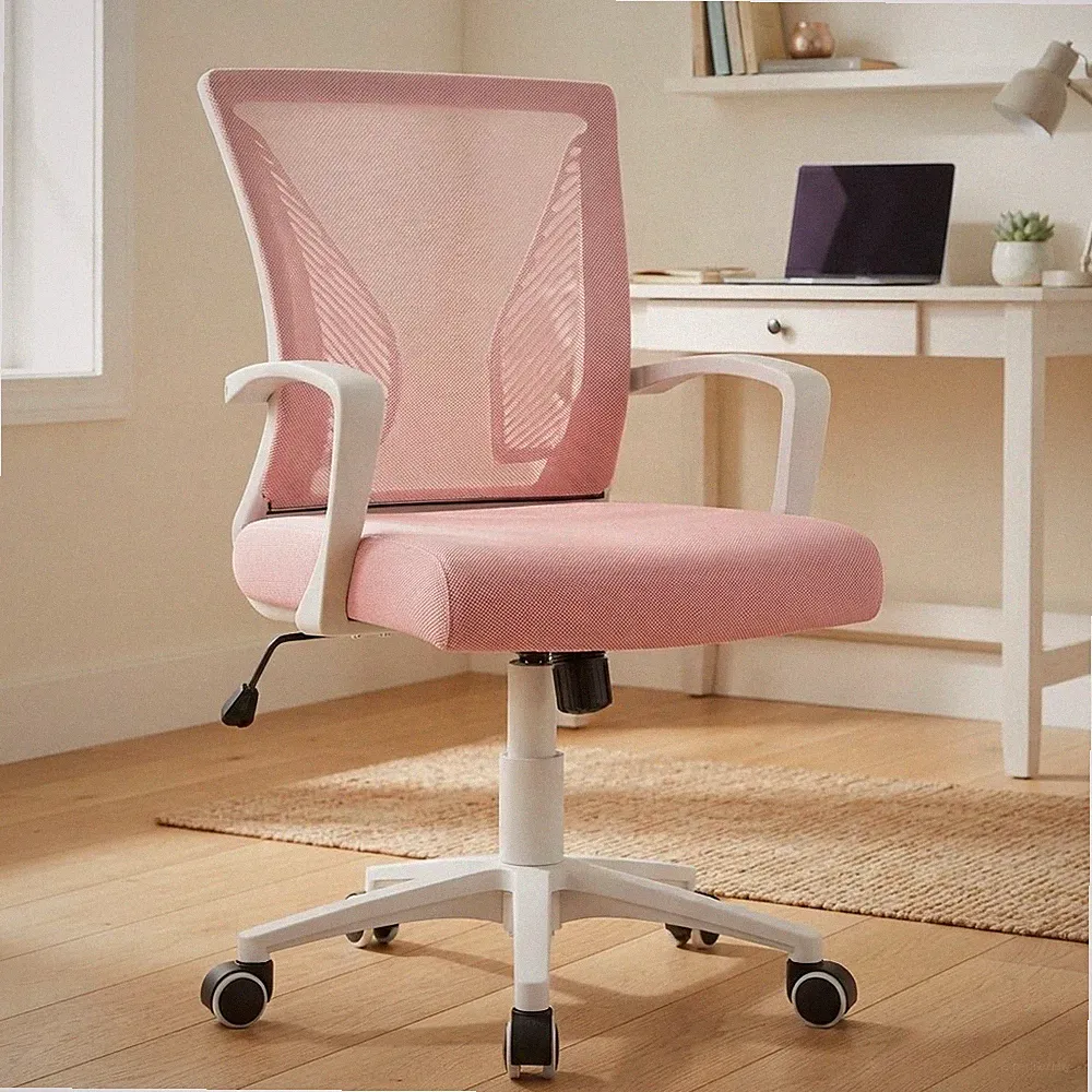Stylischer rosa ergonomischer Computerstuhl mit verstellbarer Höhe & Lordosenstütze