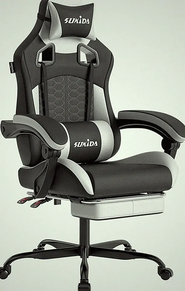 SUKIDA Gaming-Stuhl Ergonomisch mit Kopfstütze und Lendenkissen Schwarz 305