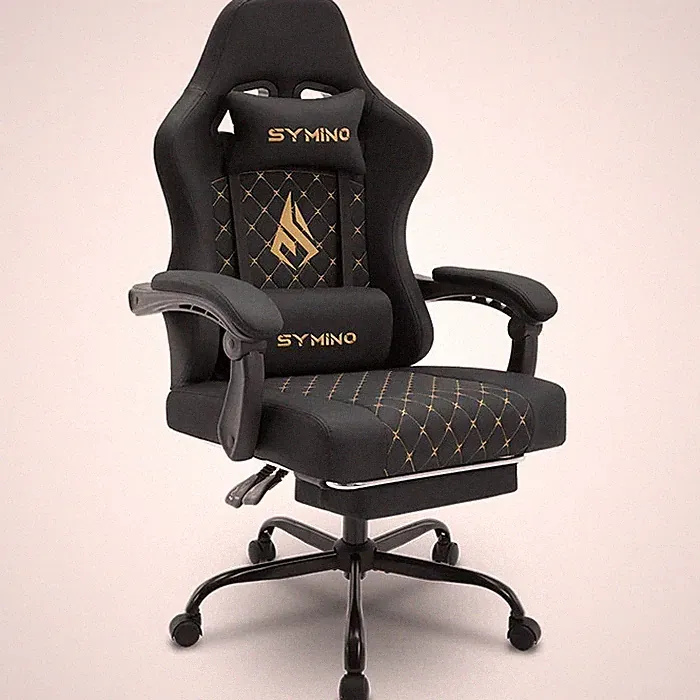 SYMINO Ergonomischer PU Leder Racing Style Gaming Stuhl - Bequem - Schwarz/Gold