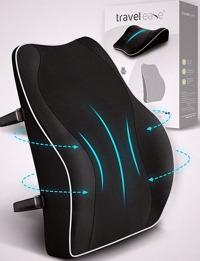 Travel Ease Lendenkissen Memory Foam Rückenstütze Bürostuhl Auto Schwarz