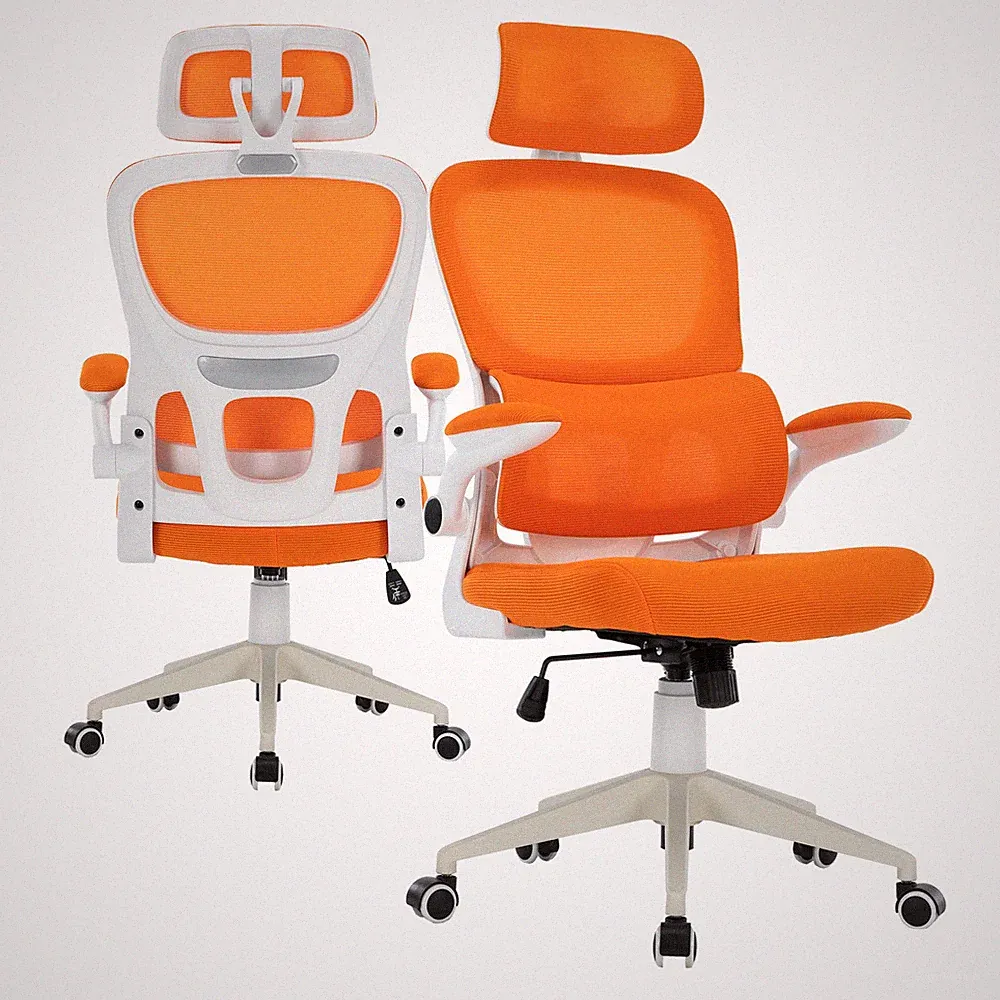 TRISENS Drehstuhl mit ergonomischer Rückenlehne Bürostuhl weiß orange TR-8018