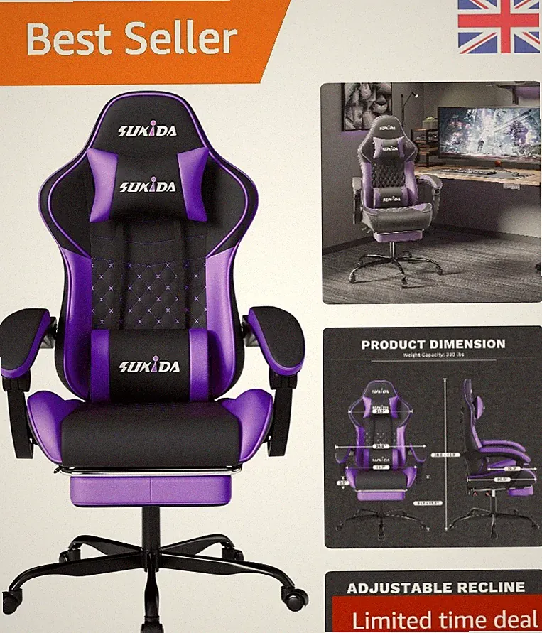 Ultimate Gaming Stuhl - Ergonomisch, Massage, Verstellbare Fußstütze für Komfort