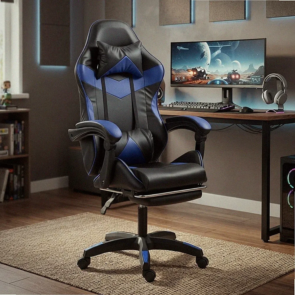 Ultimativer Gaming-Stuhl mit hoher Rückenlehne - verstellbare Fußstütze & 145° Neigung für Komfort