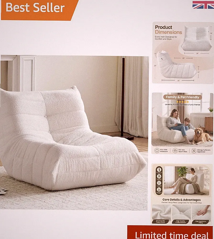 Ultraweicher Teddy Plüsch Memory Foam Sitzsack Stuhl