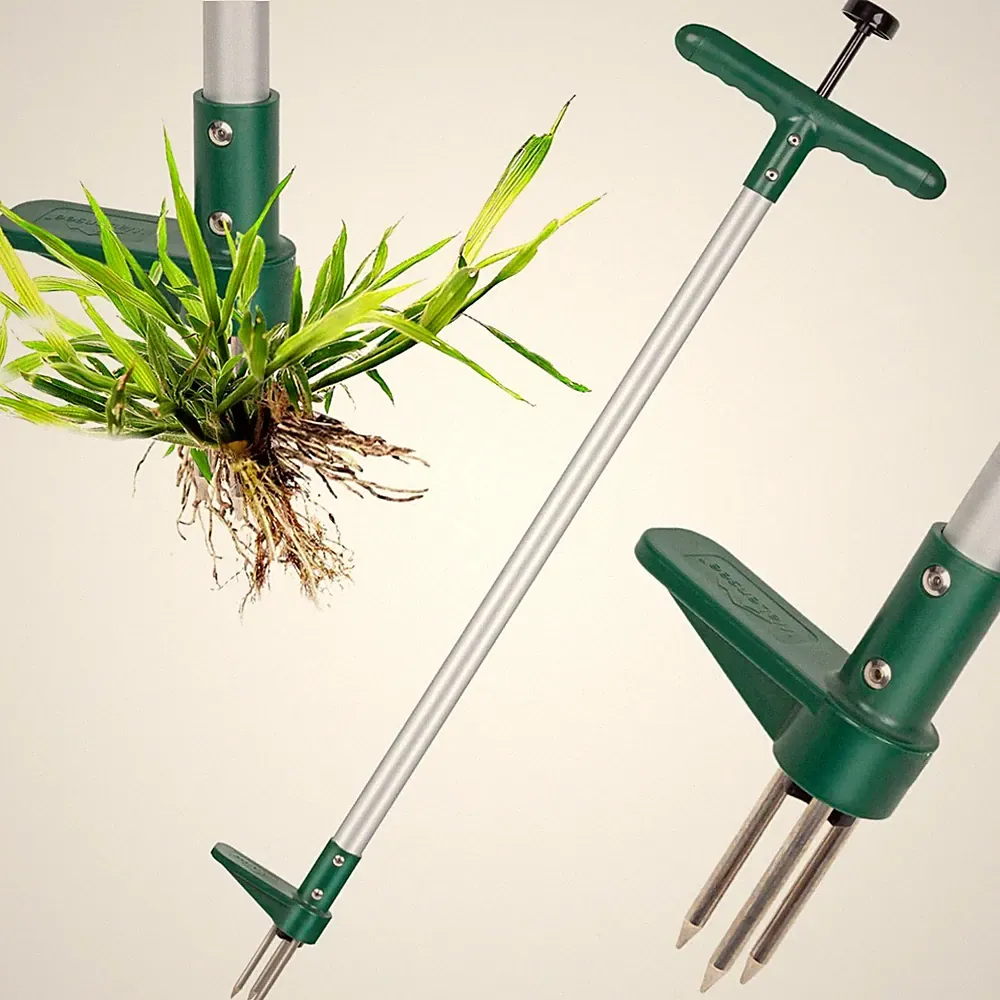 Unkrautstecher Gartengerät Edelstahl Grün, 100cm, ergonomisch, mit Fußpedal