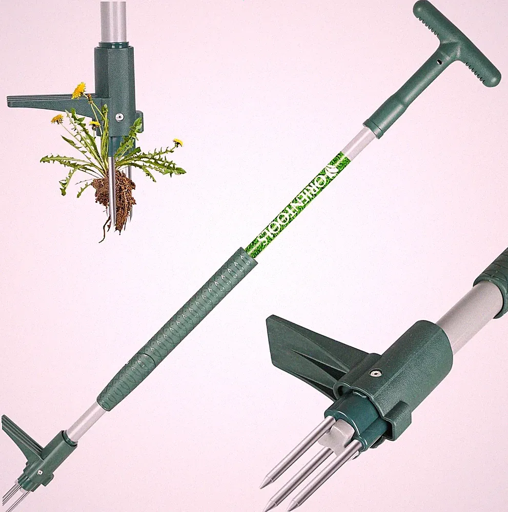 Unkrautstecher Stahl 100cm Griff 3 Krallen ergonomisch Garten Wurzelentferner
