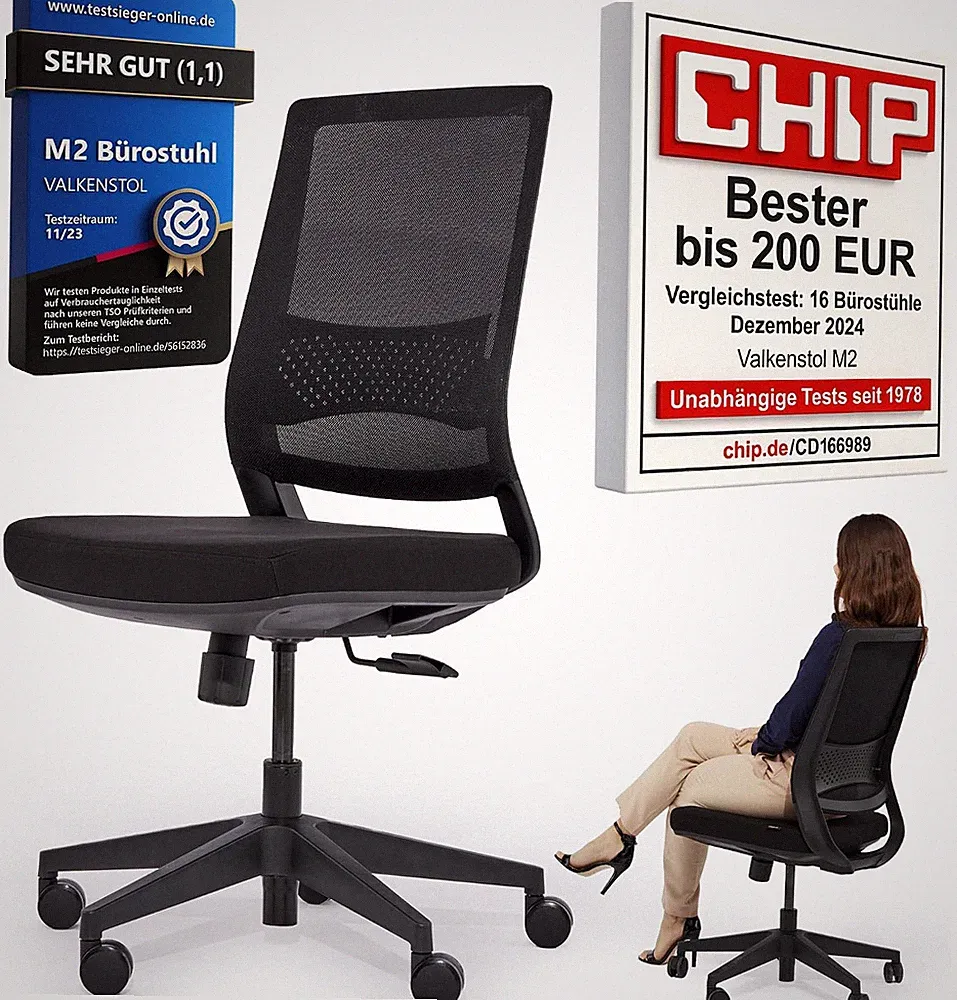 VALKENSTOL M2 Bürostuhl Ergonomisch Testsieger, Einstellbarer Für Maximale Beweg