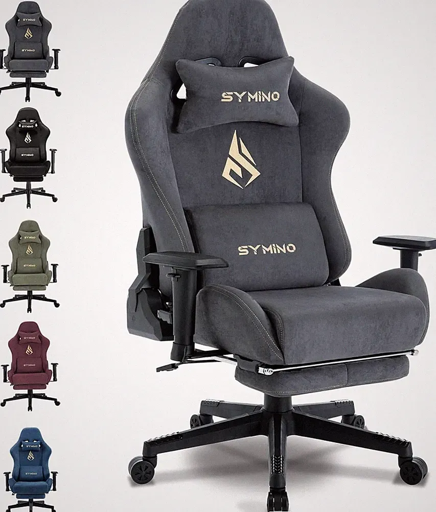 Verstellbarer Bürostuhl, Atmungsaktiv, Ergonomisch, Kunstfell, Gaming, Grau