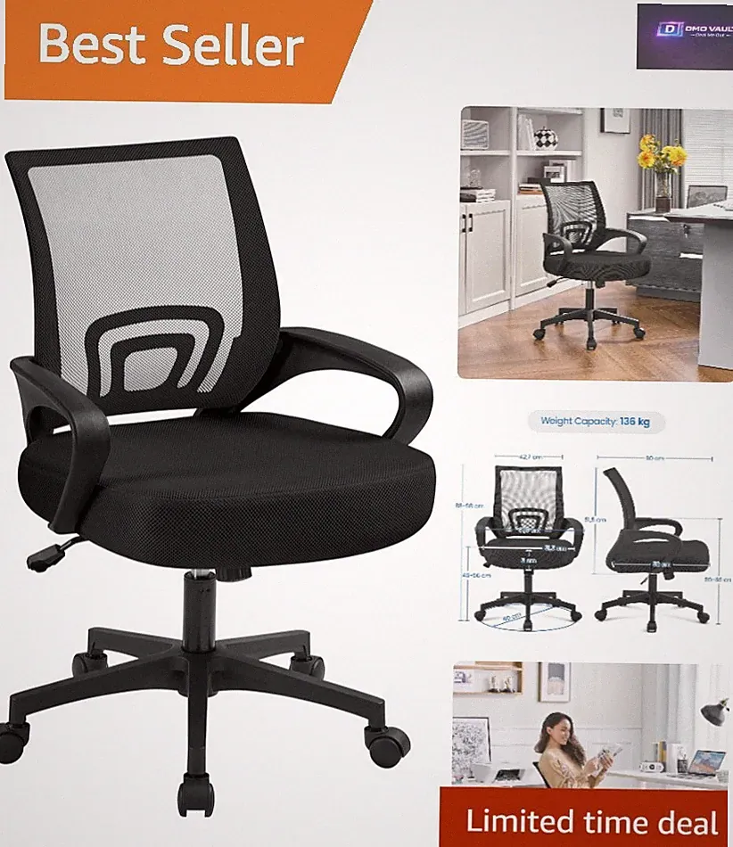 Verstellbarer drehbarer Netz Bürostuhl mit Rückenstütze - perfekt für Zuhause & Arbeitszimmer