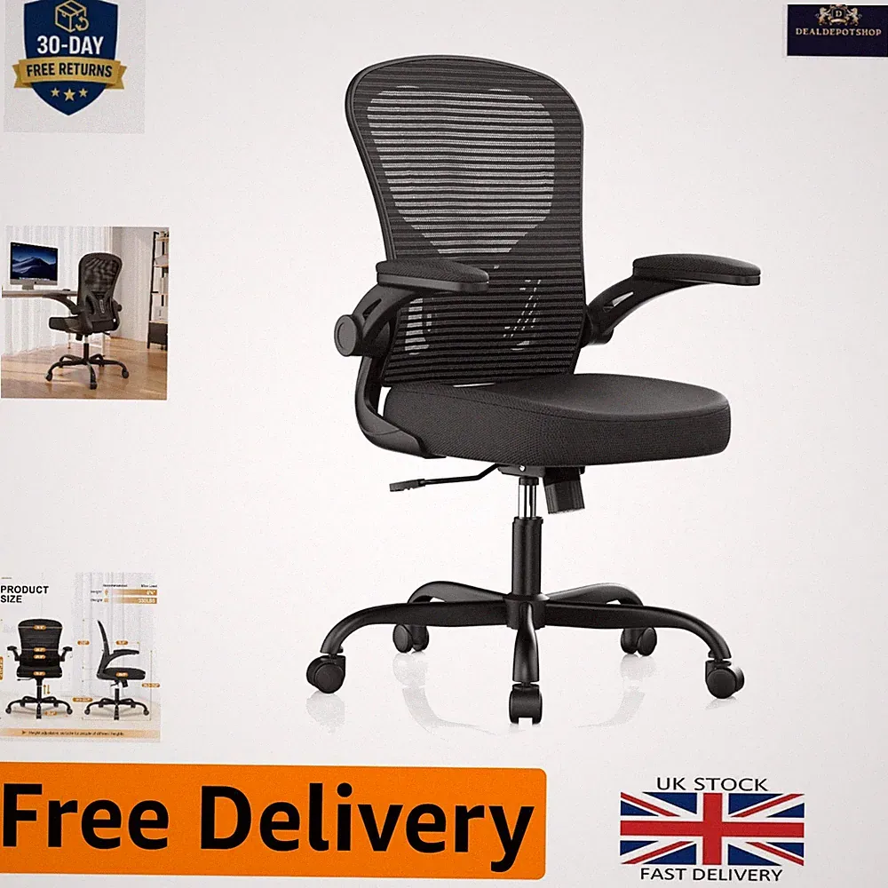 Verstellbarer ergonomischer Bürostuhl mit hochklappbaren Armlehnen, atmungsaktives Netzdesign