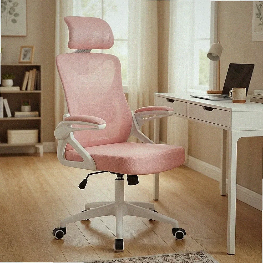 Verstellbarer Home Office Stuhl mit hoher Rückenlehne und hochklappbaren Armlehnen - modernes Design