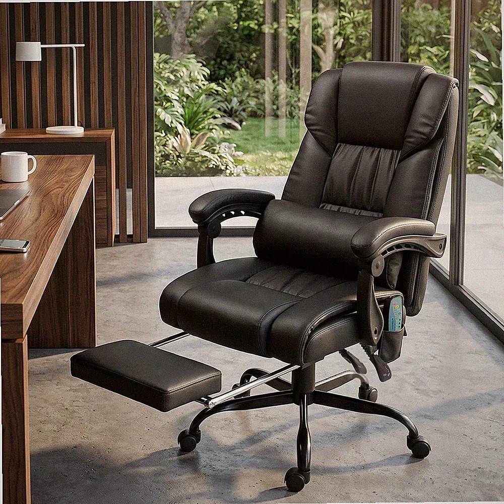 Vinsetto Bürostuhl Ergonomisch mit Massagefunktion, Fußstütze Kunstleder Schwarz