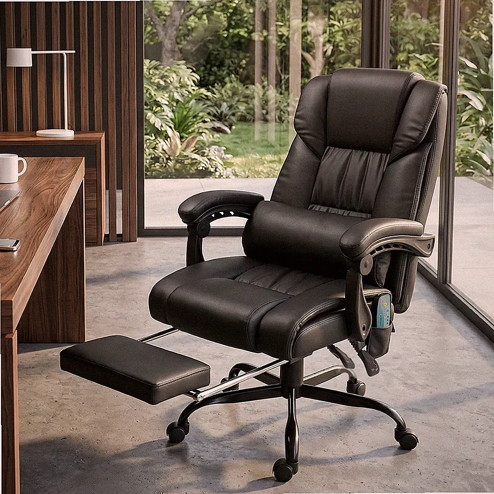 Vinsetto Bürostuhl Ergonomisch mit Massagefunktion, Fußstütze Kunstleder Schwarz