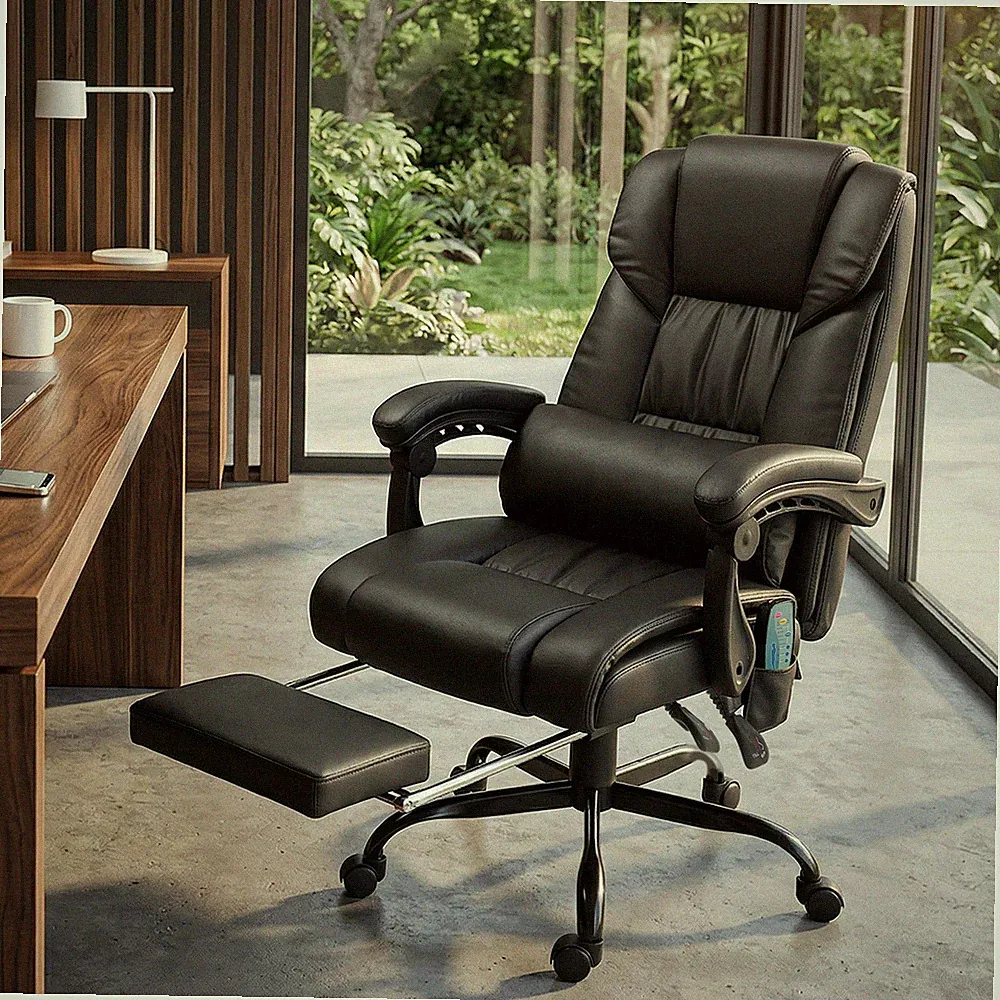 Vinsetto Bürostuhl Ergonomisch mit Massagefunktion, Fußstütze Kunstleder Schwarz