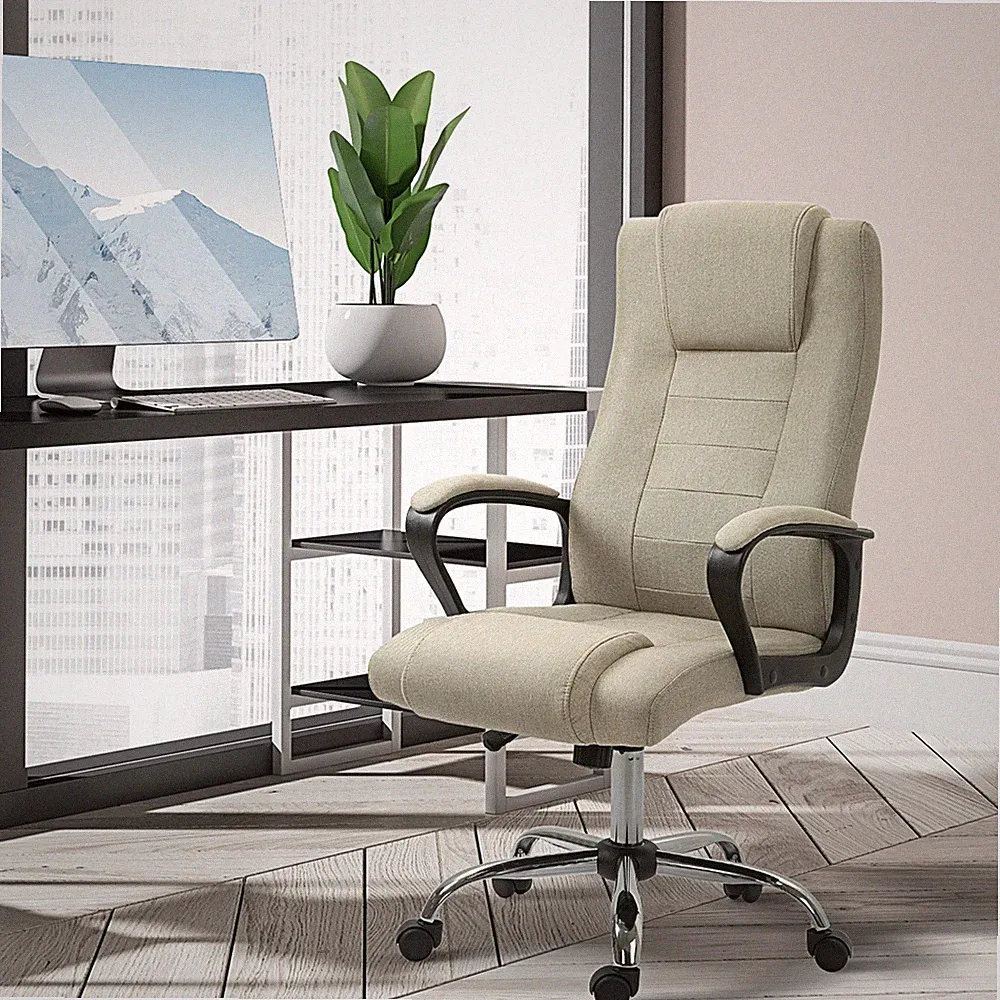 Vinsetto Bürostuhl, Ergonomisch Schreibtischstuhl mit Kopfstütze, Leinenoptik