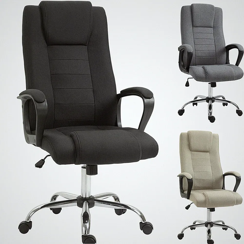 Vinsetto Bürostuhl, Ergonomisch Schreibtischstuhl mit Kopfstütze, Leinenoptik