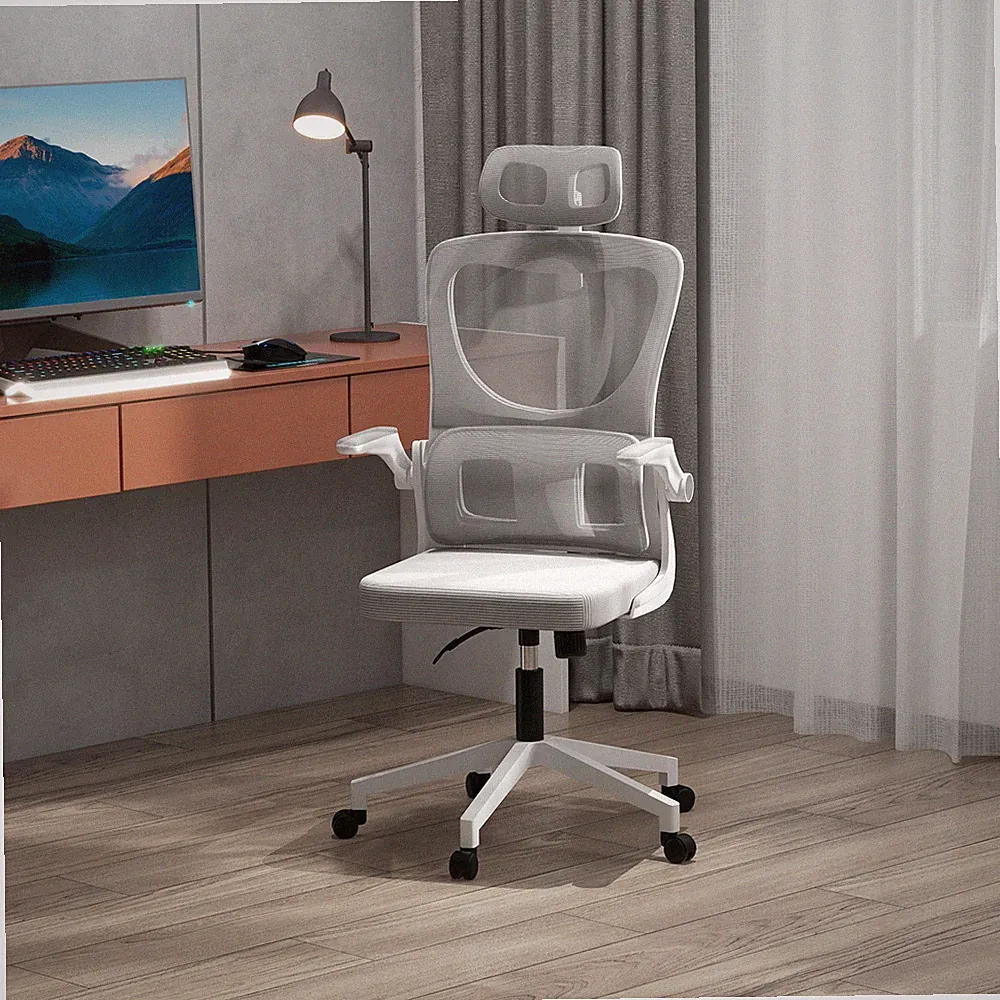 Vinsetto Bürostuhl Ergonomisch, Schreibtischstuhl mit Verstellbar Armlehne, Mesh