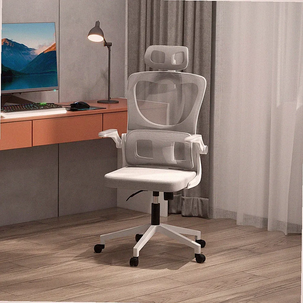 Vinsetto Bürostuhl Ergonomisch, Schreibtischstuhl mit Verstellbar Armlehne, Mesh