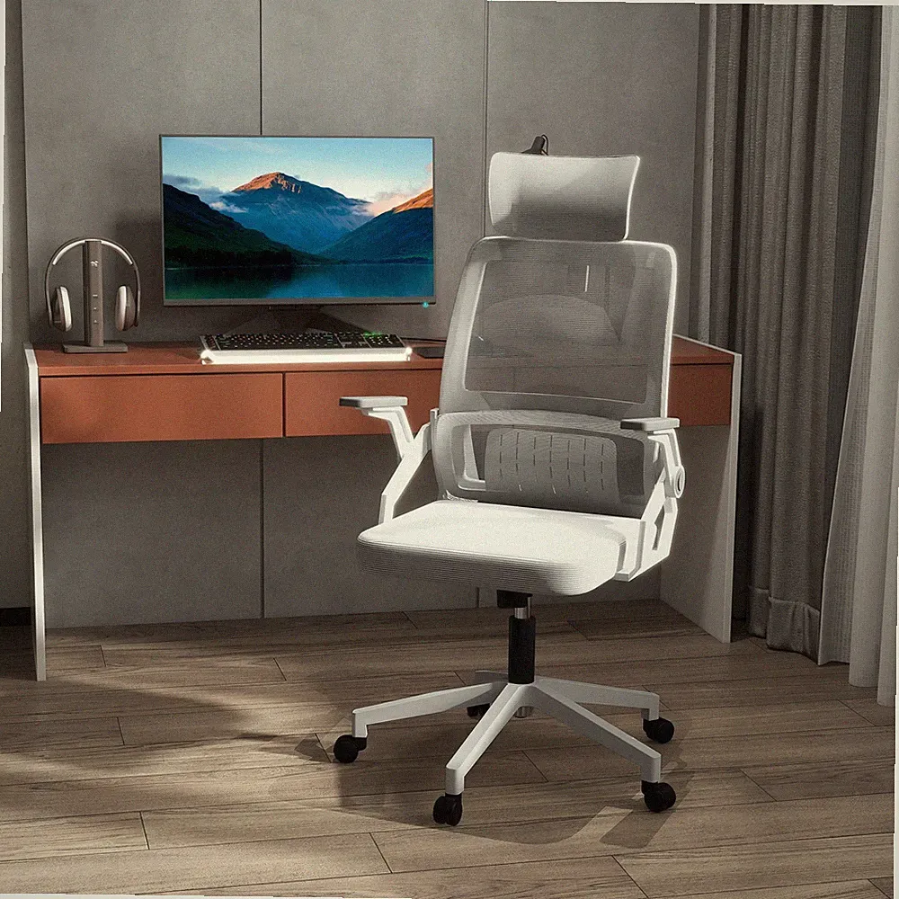 Vinsetto Bürostuhl Ergonomisch Schreibtischstuhl mit Verstellbar Kopfstütze Grau