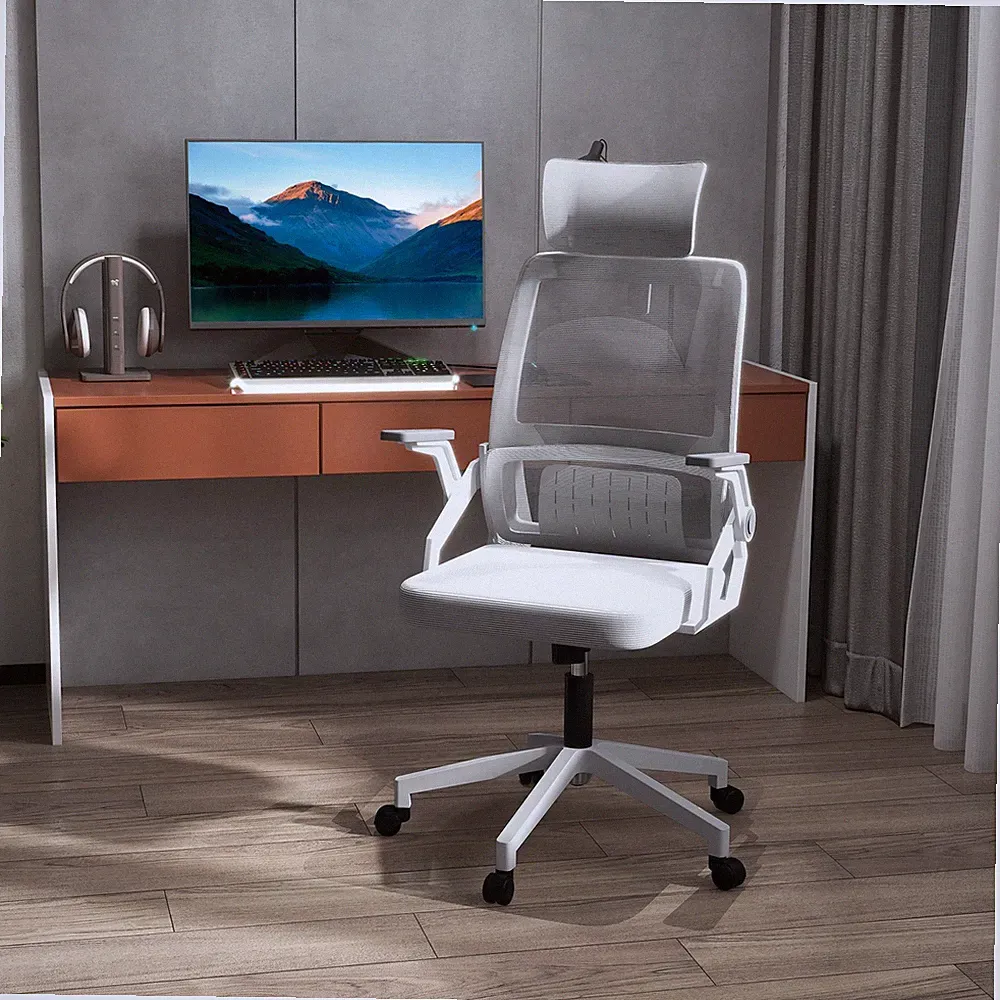 Vinsetto Bürostuhl Ergonomisch Schreibtischstuhl mit Verstellbar Kopfstütze Grau