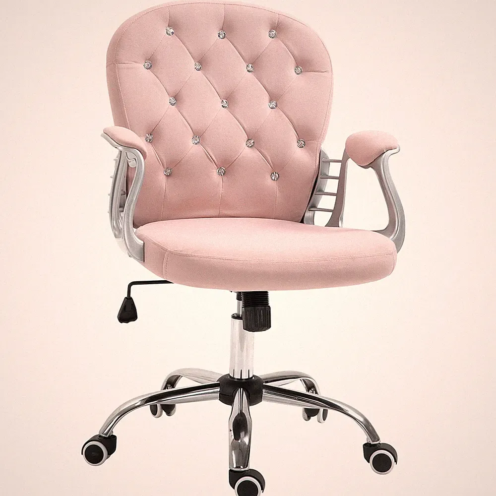 Vinsetto Bürostuhl Velours Diamond getuftet gepolstert ergonomisch drehbar rosa