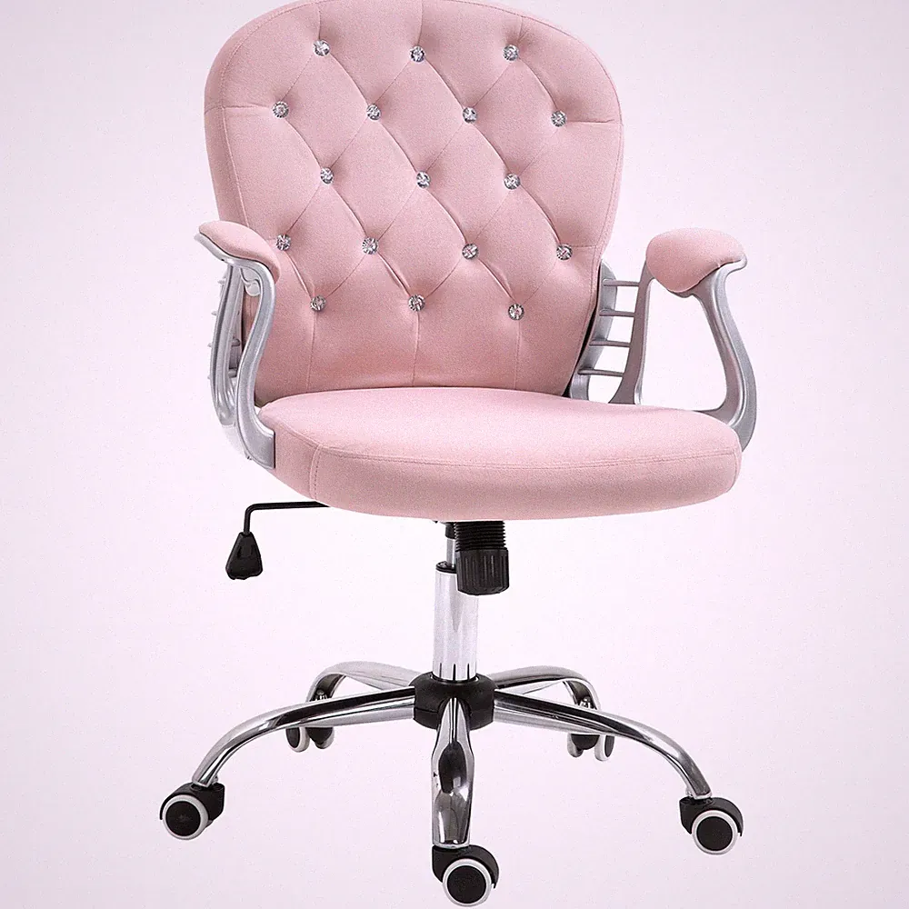 Vinsetto Bürostuhl Velours Diamond getuftet gepolstert ergonomisch drehbar rosa