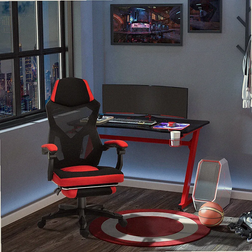 Vinsetto Ergonomischer Bürostuhl Gaming Stuhl Drehstuhl mit Fußstütze Schwarz