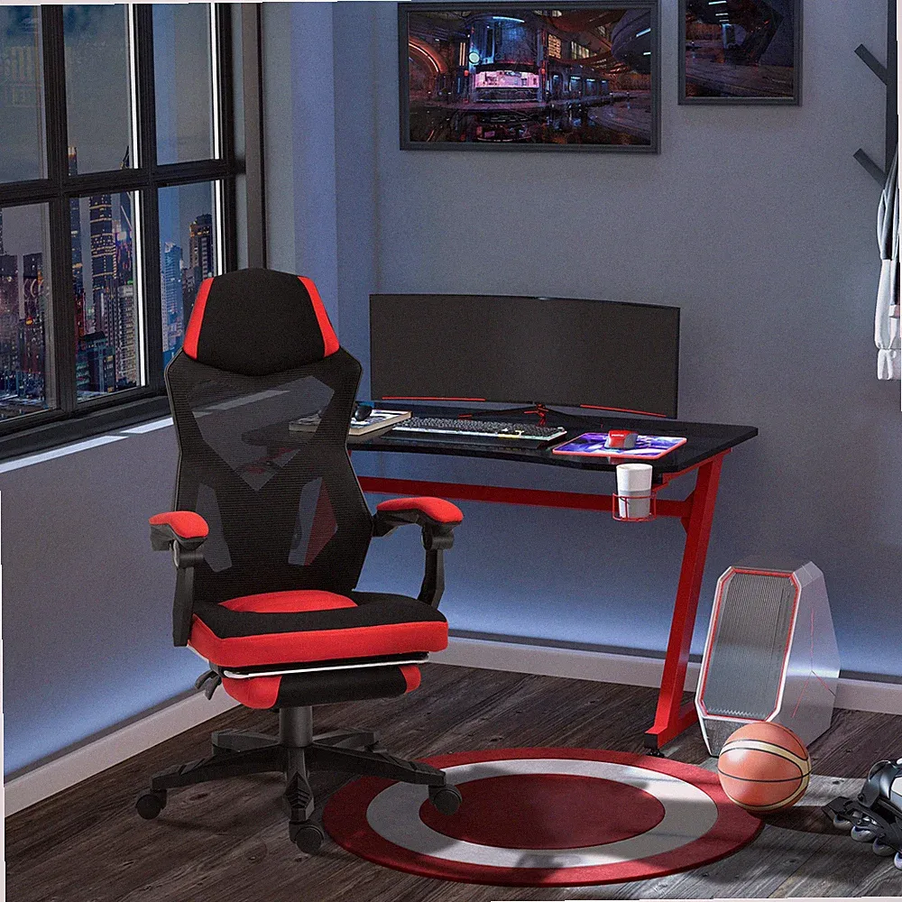 Vinsetto Ergonomischer Bürostuhl Gaming Stuhl Drehstuhl mit Fußstütze Schwarz