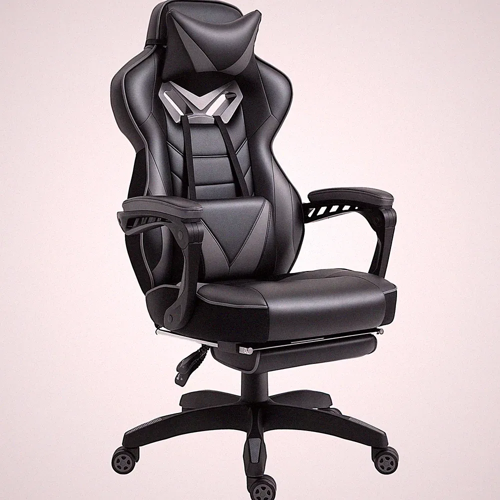 Vinsetto Ergonomischer Gaming Stuhl Manueller Relaxsessel mit Fußstütze Grau