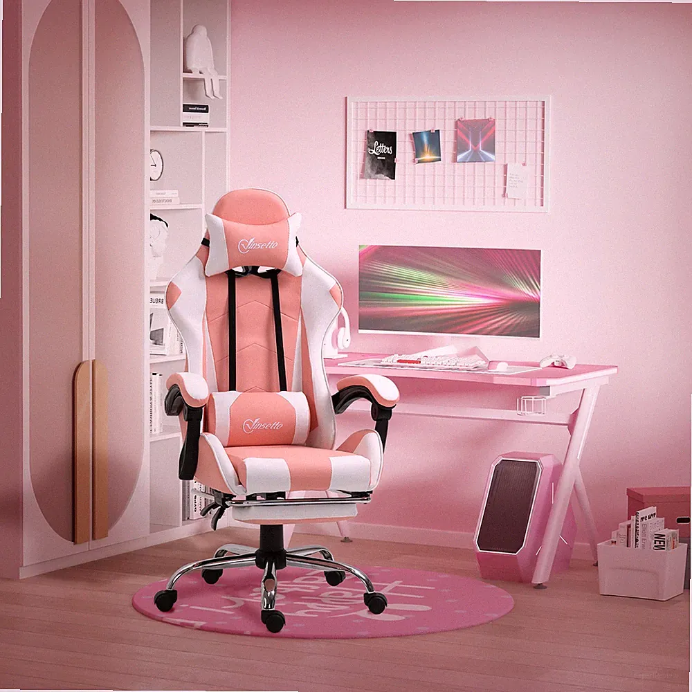 Vinsetto Gamingstuhl Computerstuhl mit Kopfstütze ergonomisch PVC Rosa