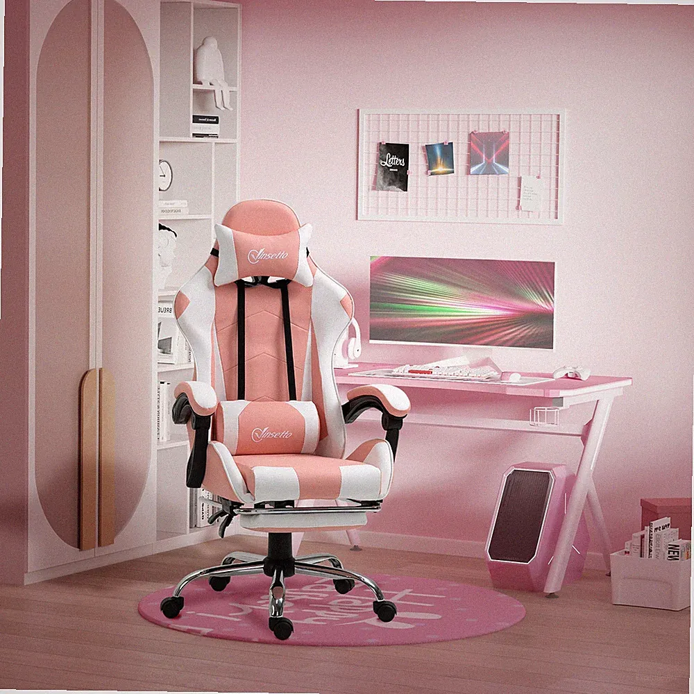 Vinsetto Gamingstuhl Computerstuhl mit Kopfstütze ergonomisch PVC Rosa