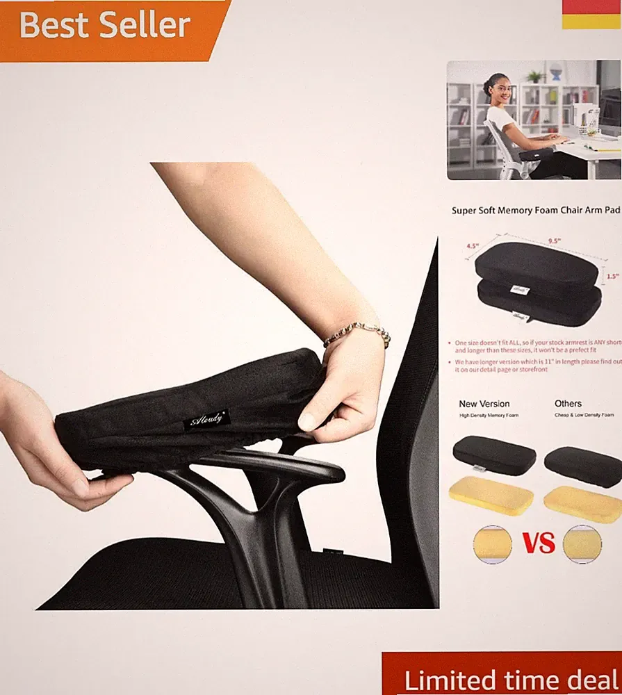 Waschbare Ergonomische Armauflagen aus Memory Foam für Büro & Gaming-Stühle