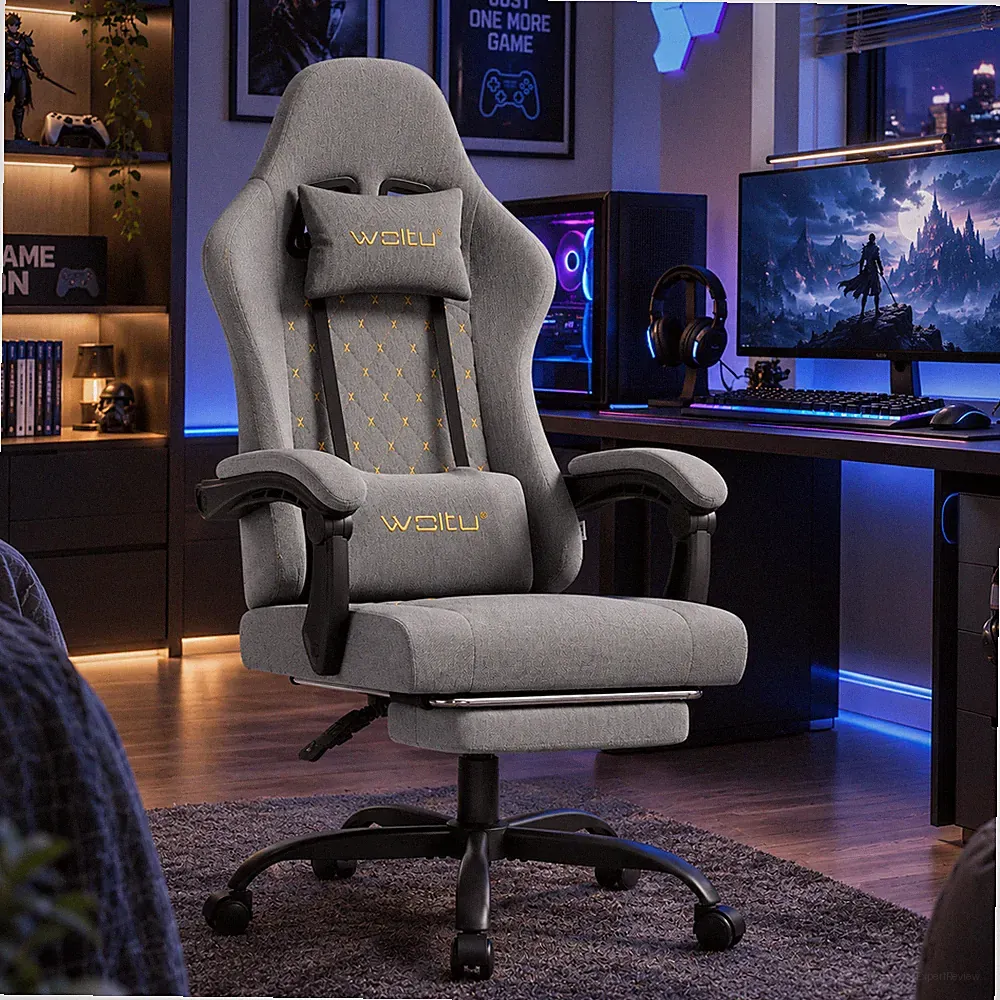 WOLTU Gaming Stuhl Massagefunktion Bürostuhl Ergonomisch Fußstütze Kopfstütze