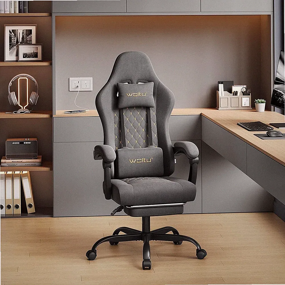 WOLTU Gaming Stuhl mit Massagefunktion Ergonomisch Bürostuhl Drehstuhl Grau+Gelb